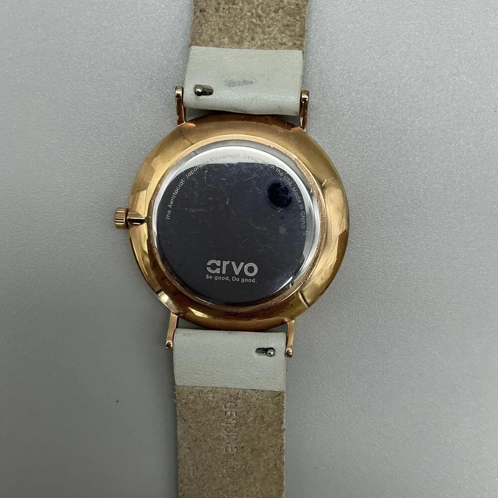 Arvo Mens Watch 40mm White Day Date The Awristacrat Leather Red Gold New Battery